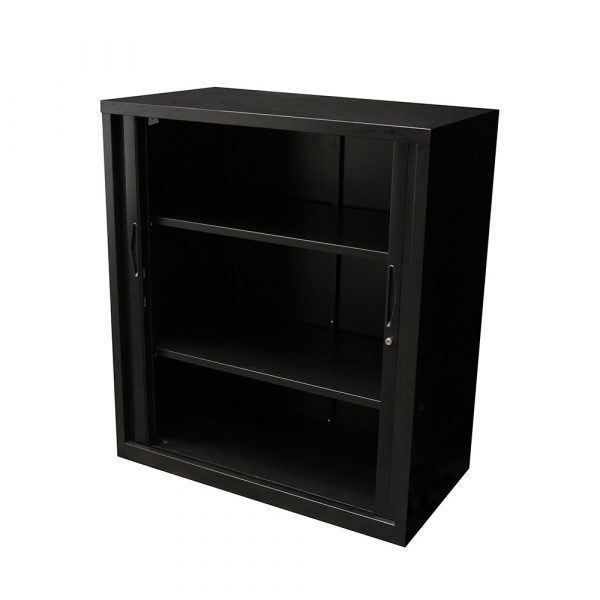 GO Tambour Door Unit Black Small Size Angled Full Opened View