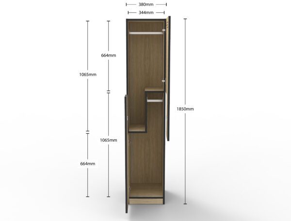 GO Step Door Locker Natural Oak Opened View With Dimension