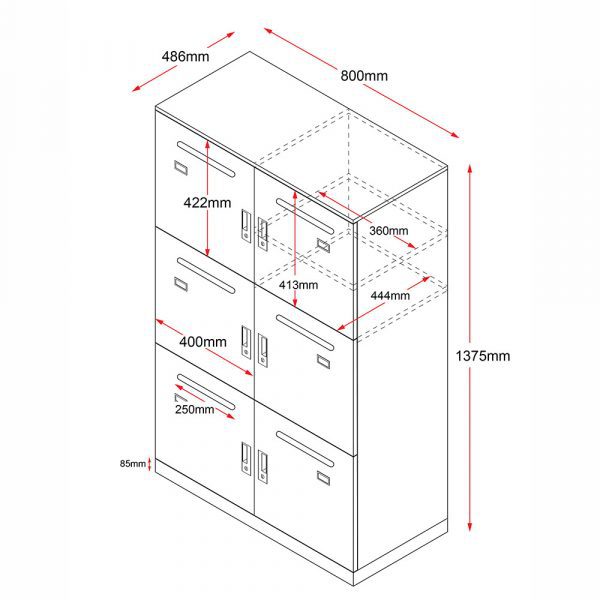 Go Office Locker Unit Six Partitions Dimensions