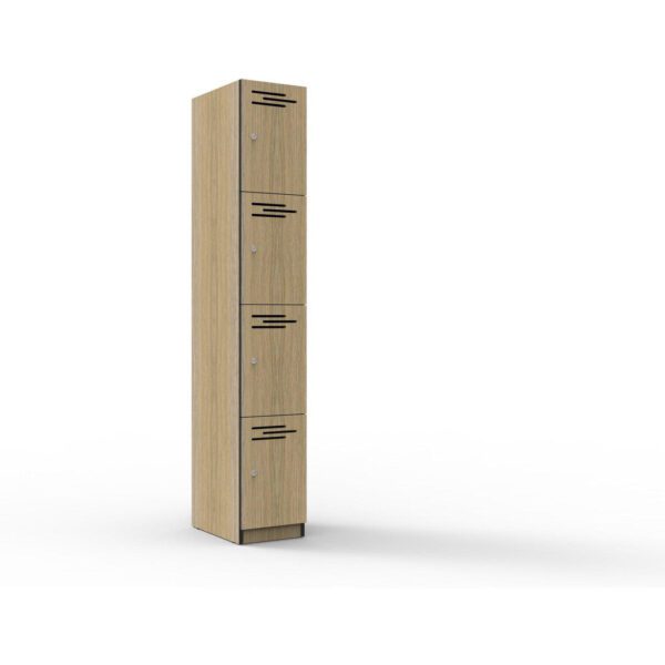 Four Door Melamine Locker Natural Oak Right and Front View