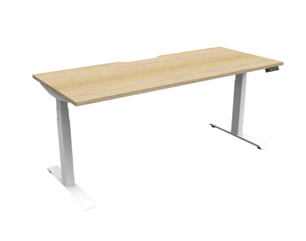 Electric Height Adjustable Desk With Cable Tray Oak Table White Legs