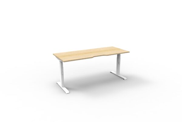 Electric Height Adjustable Desk With Cable Tray Oak Table White Legs No Cable Tray Front View