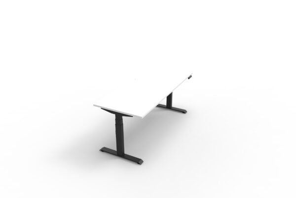 Electric Height Adjustable Desk With Cable Tray White Table Black Legs Without Cable Tray