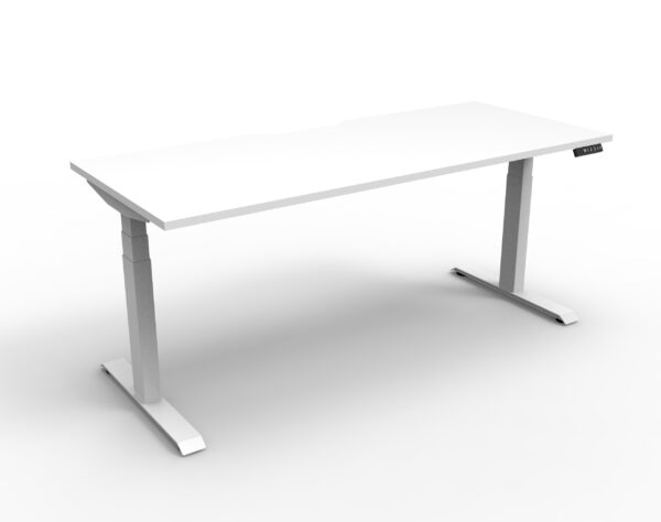 Electric Height Adjustable Desk With Cable Tray White Table White Legs No Cable Tray