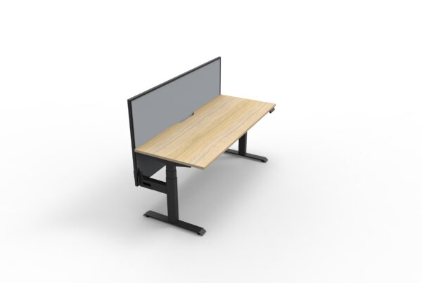 Electric Height Adjustable Desk With Screen Oak Table Black Legs Grey Gray Screen Black Frame No Cable Tray
