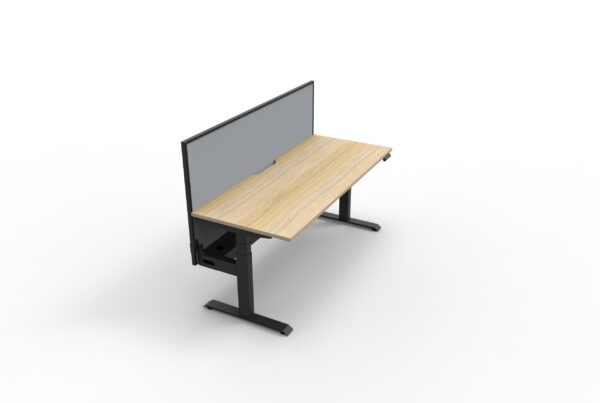 Electric Height Adjustable Desk With Screen Oak Table Black Legs Grey Gray Screen Black Frame