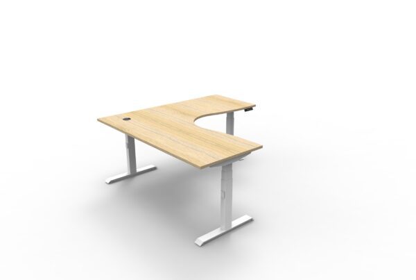 Electric Height Adjustable Corner Desk Oak Table White Legs