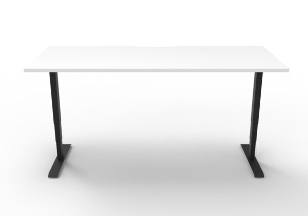Electric Height Adjustable Desk White Table Black Legs Front View Enlarged