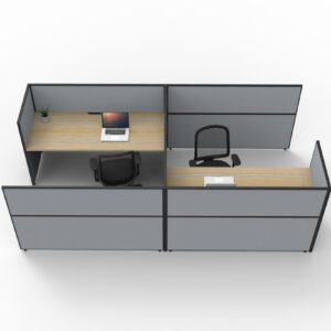 SHUSH30 2 Person Cubicle Workstation Grey Gray Low Screen Oak Worktop Table Top Front View