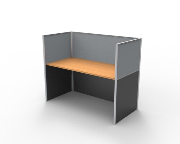 Rapid Screen Workstation Screen Hung Single Person Grey Gray Low Workscreen Wooden Worktop Front Right Side View