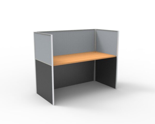 Rapid Screen Workstation Screen Hung Single Person Grey Gray Low Workscreen Wooden Worktop Front Left Side View