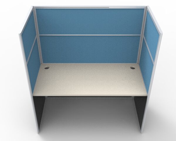 Rapid Screen Workstation High Screen Hung Single Person Blue White Worktop Top Front Side View