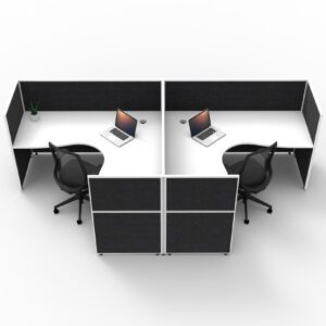 SHUSH30 2 Person Corner Side by Side Workstations Black Low Screen Hung White Worktop Workstation Rear View