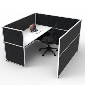 SHUSH30 One Single Person Cubicle Workstation Black Low Screen Hung White Worktop Demonstration