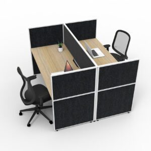 SHUSH30 2 Person Face to Face Workstation Black Low Screen Hung Oak Worktop Right Top Side View