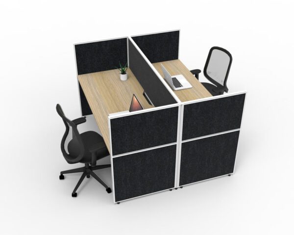 SHUSH30 2 Person Face to Face Workstation Black Low Screen Hung Oak Worktop Right Top Side View