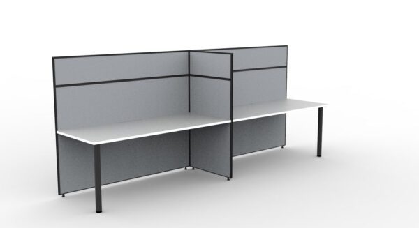 SHUSH30 2 Person Side to Side Inline Workstation Grey Gray High Screen Hung White Worktop Loop Leg Rear Left View