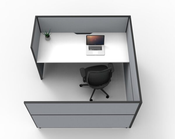 SHUSH30 One Single Person Cubicle Workstation Grey Gray Low Screen Hung White Worktop