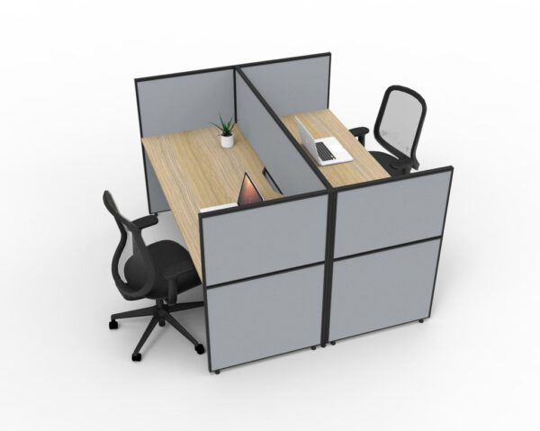 SHUSH30 2 Person Face to Face Workstation Grey Gray Low Screen Hung Oak Worktop Right View