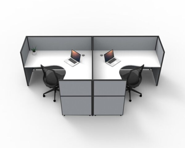 SHUSH30 2 Person Corner Side by Side Workstations Grey Gray Low Screen Hung White Worktop Workstation Rear View
