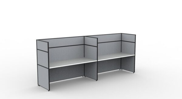 SHUSH30 2 Person Side to Side Inline Workstation Grey Gray Low Screen Hung White Worktop Rear Left Side View