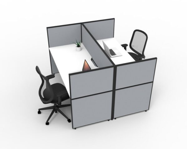 SHUSH30 2 Person Face to Face Workstation Grey Gray Low Screen Hung White Worktop Right Side View