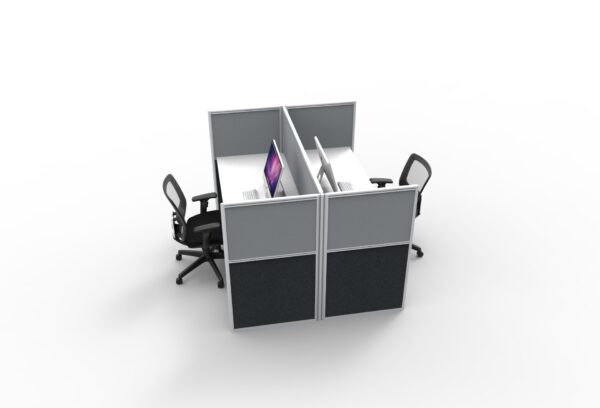 Rapid Screen 2 Person Back to Back Workstation Low Workscreen Grey Gray White Base Right Side View