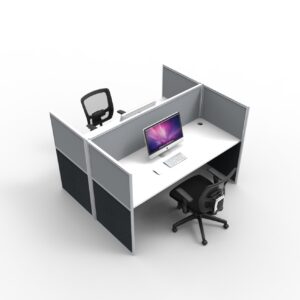 Rapid Screen 2 Person Back to Back Workstation Low Workscreen Grey Gray White Base Front Left Side View