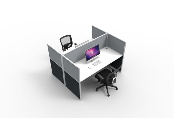 Rapid Screen 2 Person Back to Back Workstation Low Workscreen Grey Gray White Base Front Left Side View