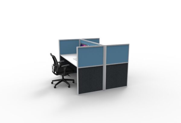 Rapid Screen 2 Person Back to Back Workstation Low Workscreen Blue White Base Left Side View