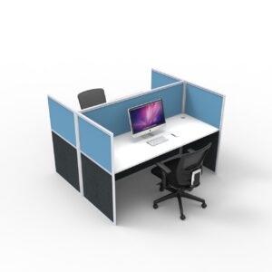 Rapid Screen 2 Person Back to Back Workstation Low Workscreen Blue White Base Front Left Side View