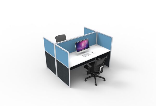 Rapid Screen 2 Person Back to Back Workstation Low Workscreen Blue White Base Front Left Side View