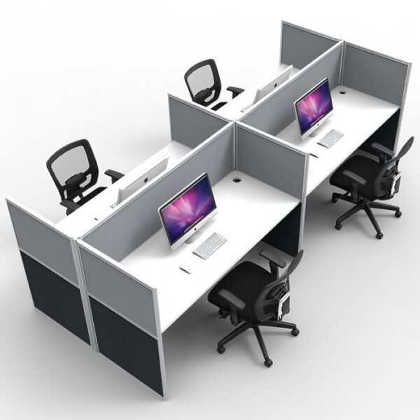Rapid Screen 4 Person Back to Back Workstation Low Workscreen Grey Gray White Base Top Front Left SIde View