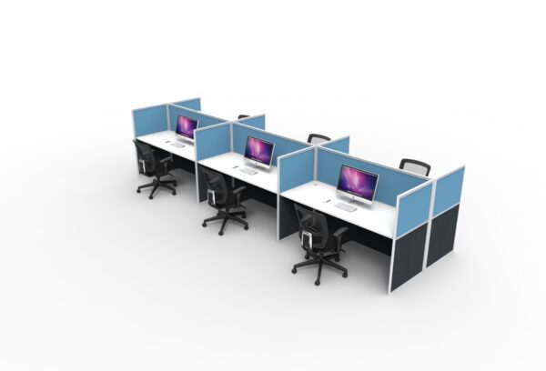 Rapid Screen 6 Person Back to Back Workstation Low Workscreen Blue White Base Back Rear Right Side View