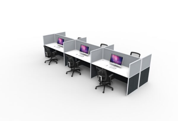 Rapid Screen 6 Person Back to Back Workstation Low Workscreen Grey Gray White Base Front Right Side View