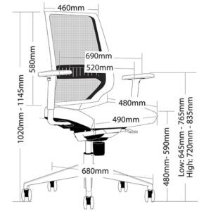 Evita TA Mesh Office Chair With Dimensions