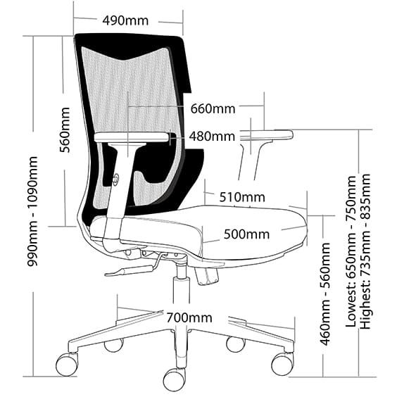 Gibbs Black Office Chair with Dimensions