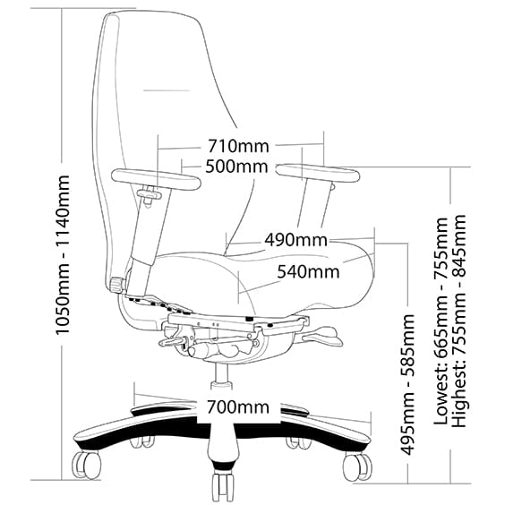 Impact Black Office Chair Without Headrest All Dimension